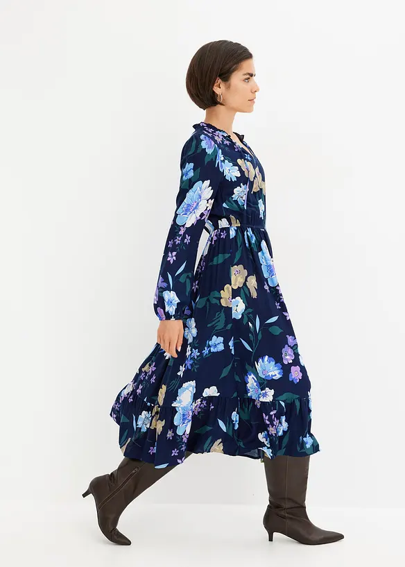 Mellanlång klänning i följsam viskos, bonprix