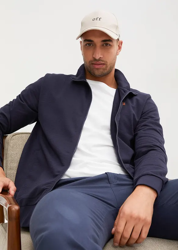 Sweatshirtjacka med st&aring;krage och detaljer i skinnimitation, bonprix