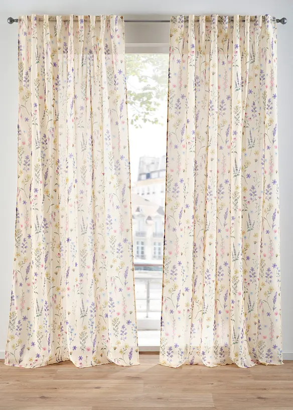 Gardin med tryckt blomm&ouml;nster (2-pack), bonprix