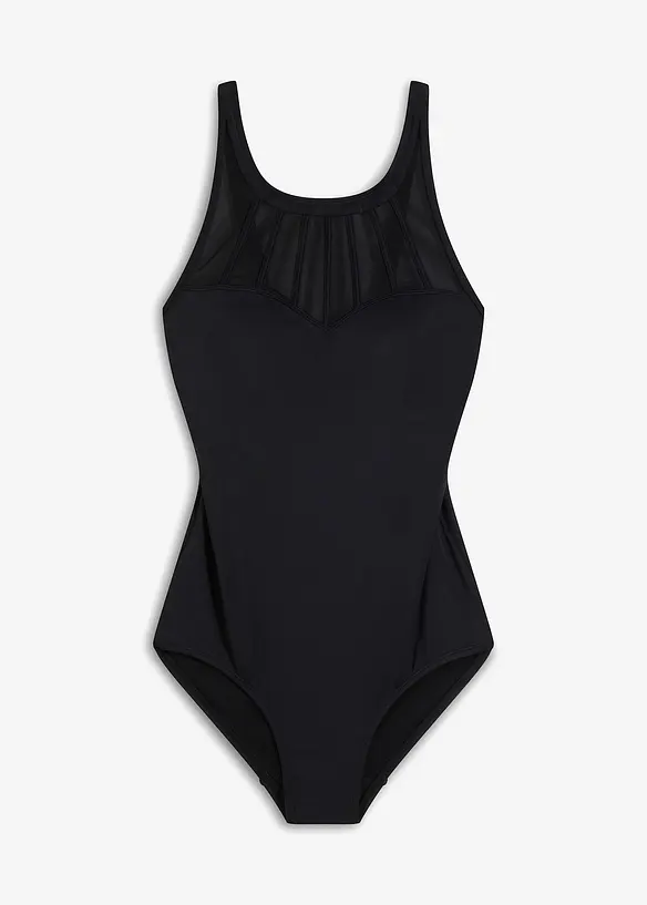 Baddräkt med medelhög formkraft och transparent mesh, bonprix