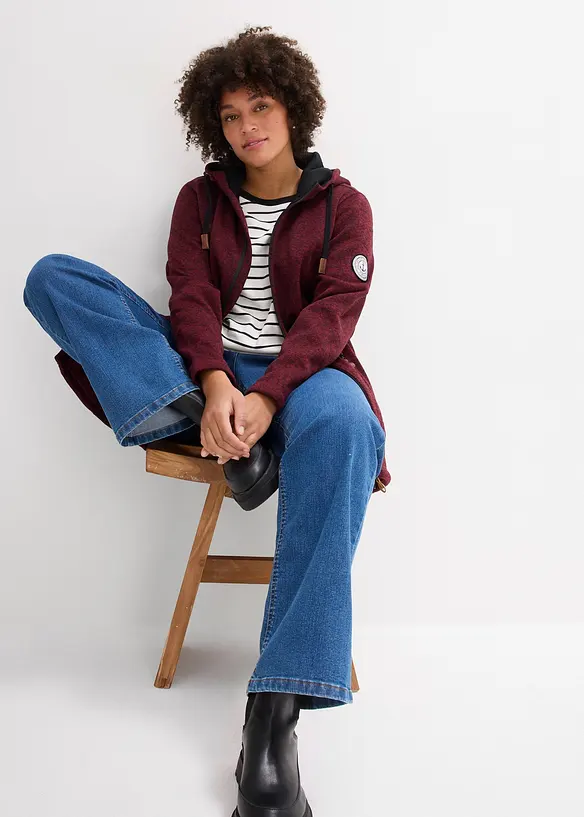 Stickad fleecejacka med huva, bonprix