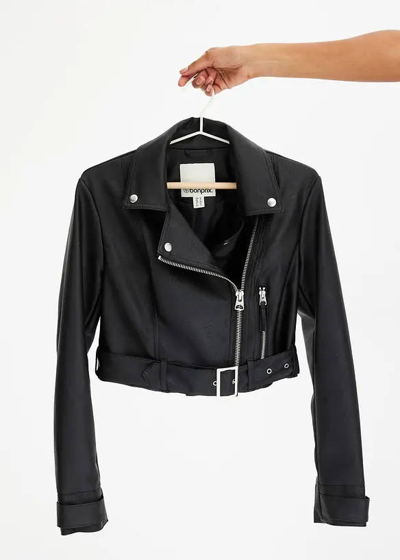 Cropped MC-jacka med skinnlook, bonprix