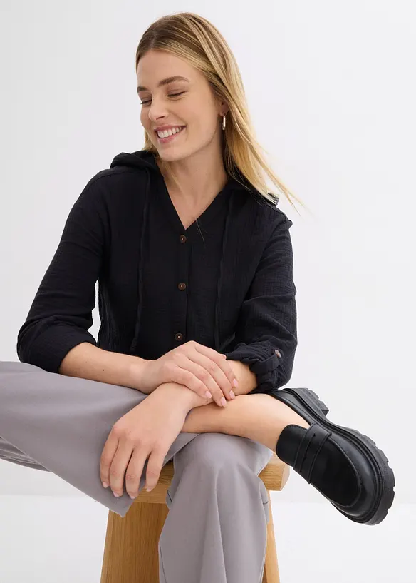 Muslinblus med luva, bonprix