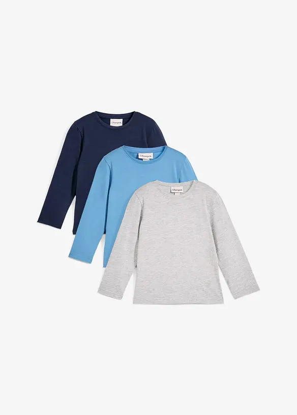 Långärmad tröja med ekologisk bomull för barn (3-pack), bonprix