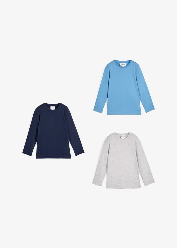 Långärmad tröja med ekologisk bomull för barn (3-pack), bonprix