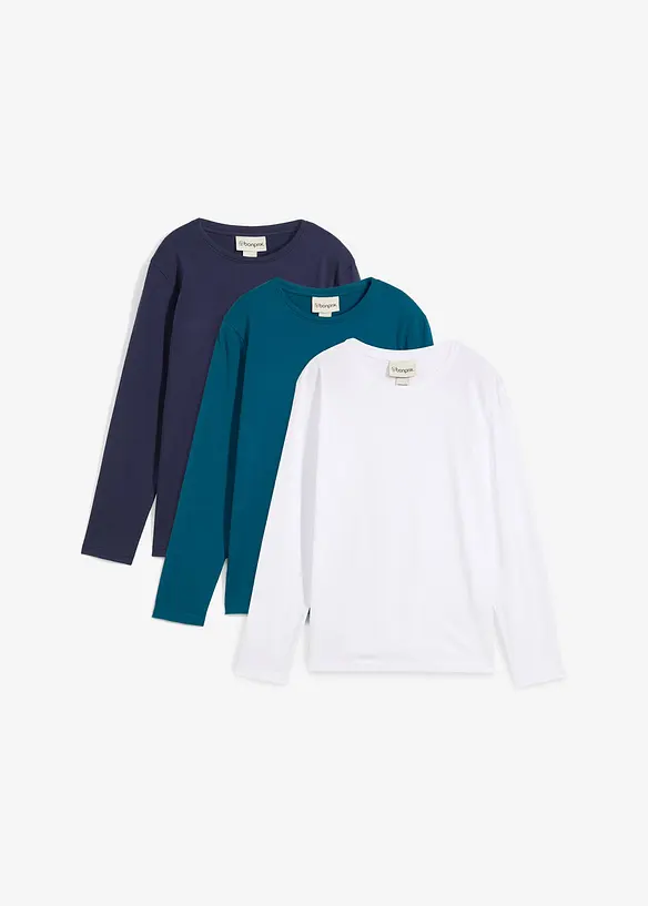 Långärmad T-shirt i ekologisk bomull (3-pack), bonprix