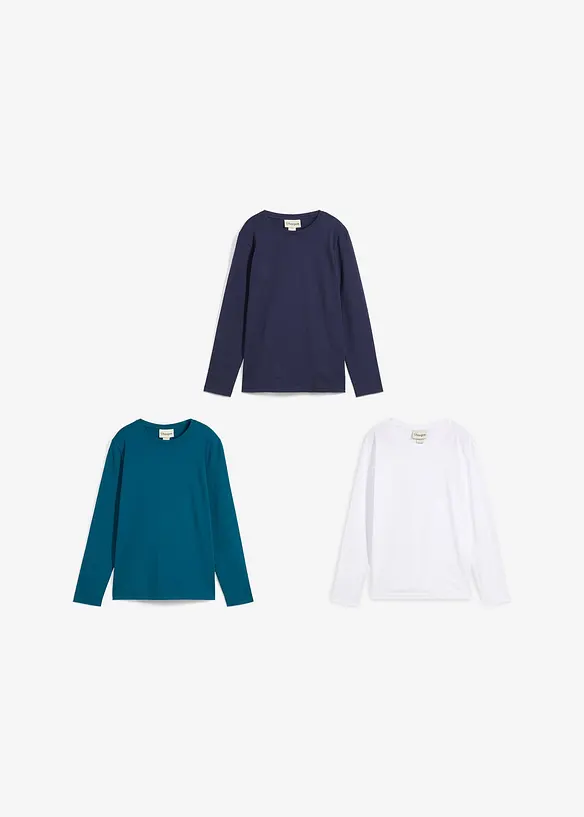 Långärmad T-shirt i ekologisk bomull (3-pack), bonprix