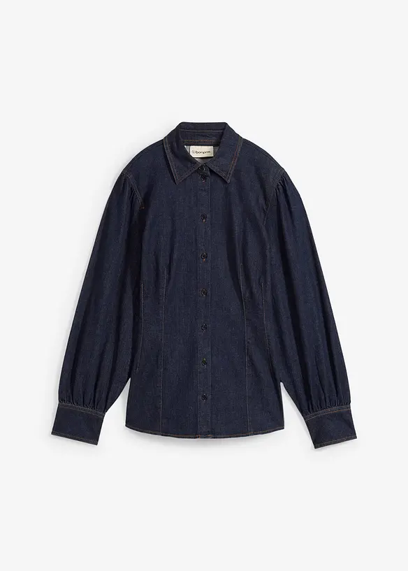Jeansblus med ballongärmar, bonprix