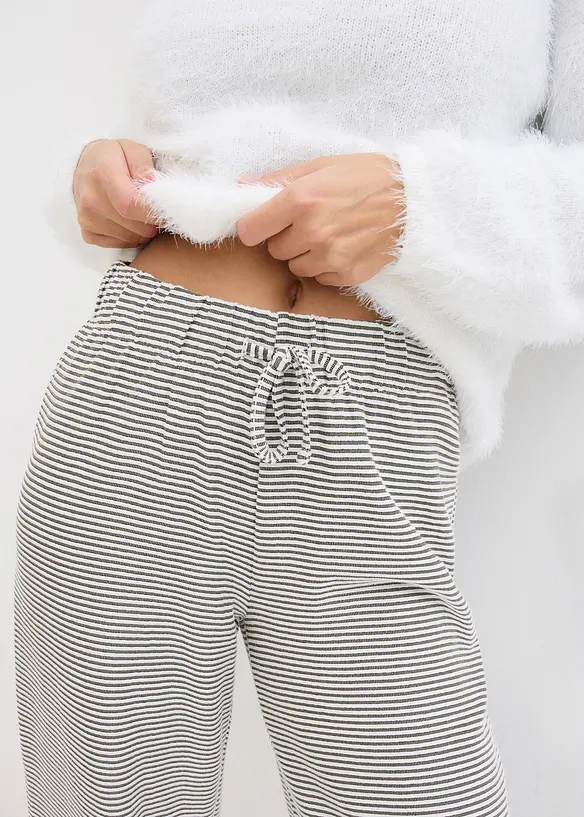 Randig jerseybyxa med dragsko i bomullsmix, bonprix