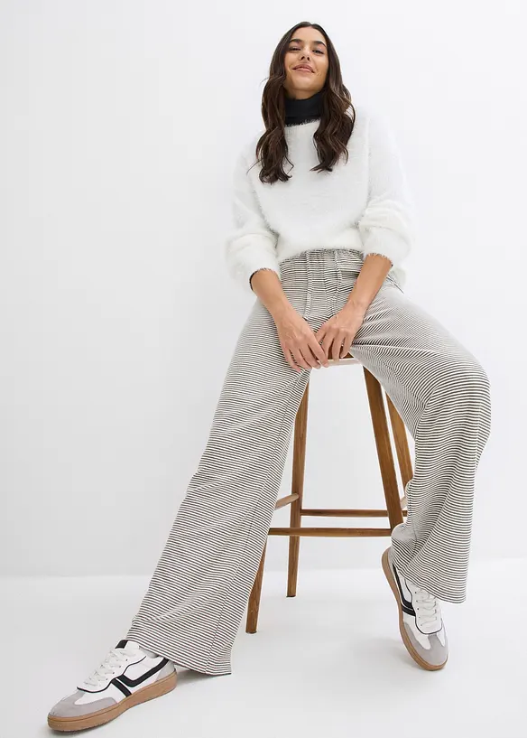 Randig jerseybyxa med dragsko i bomullsmix, bonprix