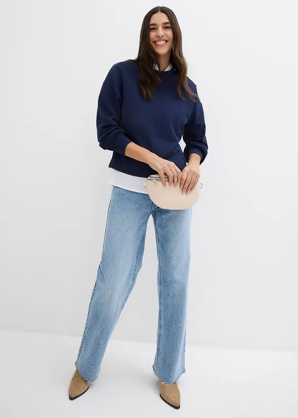 Jeans med vida ben och hög midja, full längd, bonprix