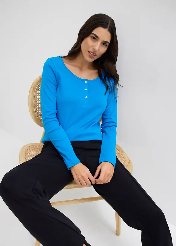 Topp med rund halsringning av ren bomull, bonprix