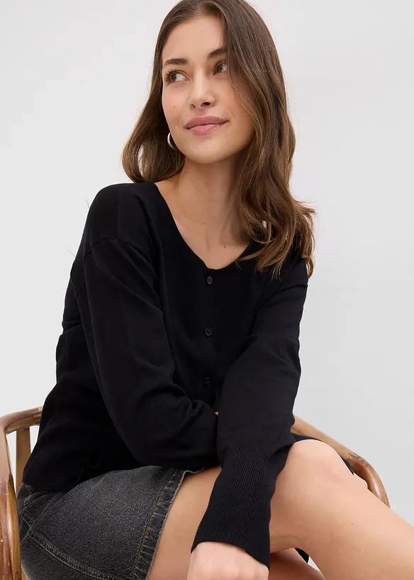 Finstickad cardigan i bomullsmix, bonprix