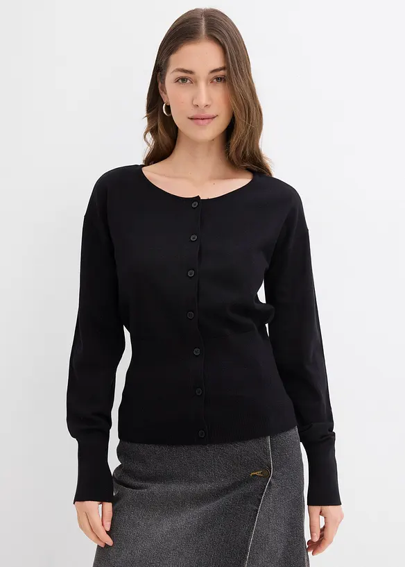 Finstickad cardigan i bomullsmix, bonprix