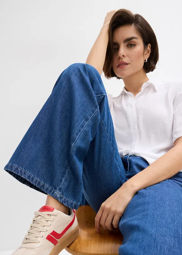 Mjuka jeans med vida ben och medelhög midja, Super Soft, bonprix