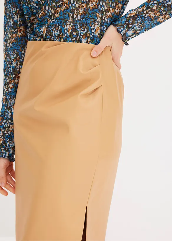 Kjol i skinnimitation, midilängd, bonprix