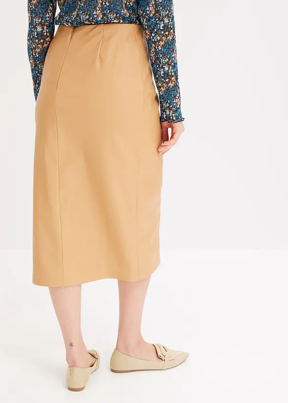 Kjol i skinnimitation, midilängd, bonprix