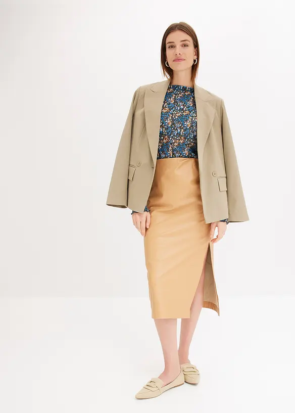 Kjol i skinnimitation, midilängd, bonprix