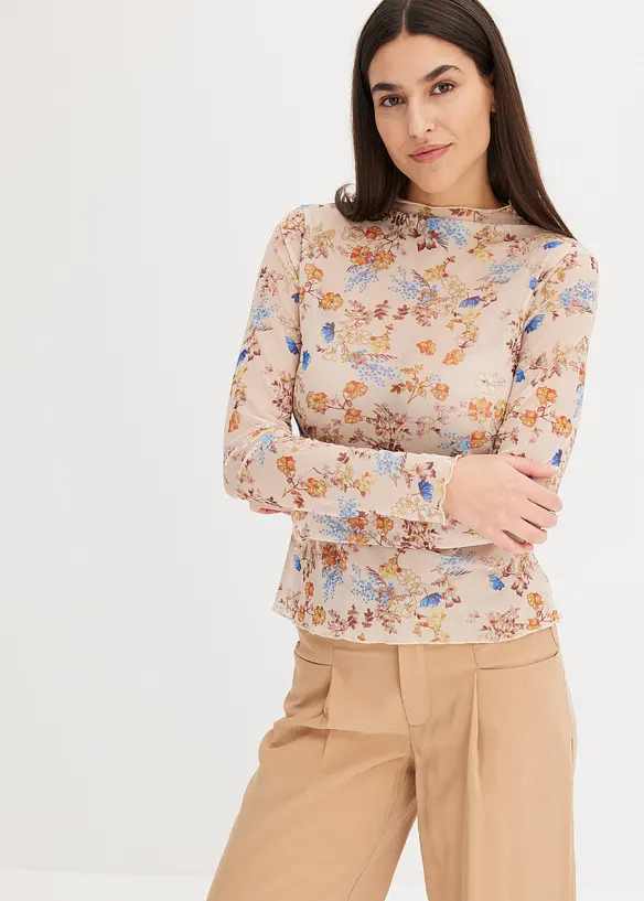 Långärmad topp av mesh, bonprix
