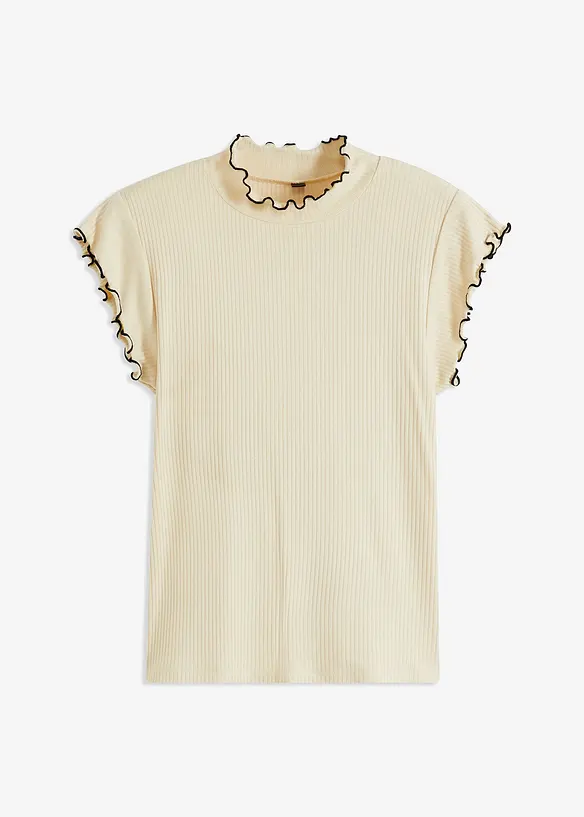Ribbstickad topp med krusade avslut, bonprix