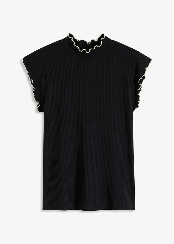 Ribbstickad topp med krusade avslut, bonprix