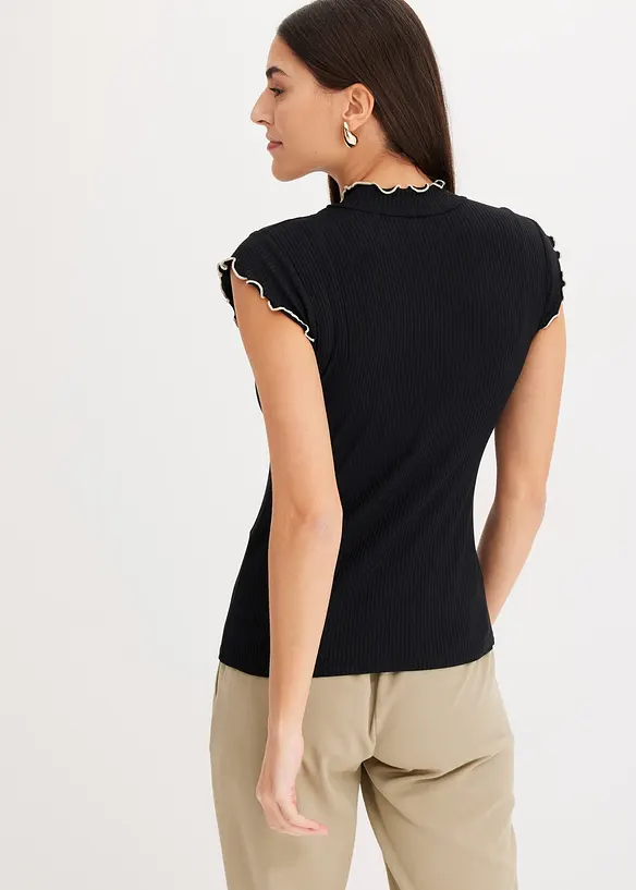 Ribbstickad topp med krusade avslut, bonprix