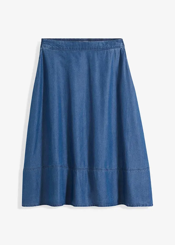 Mellanlång kjol med resårmidja och lyocell, bonprix