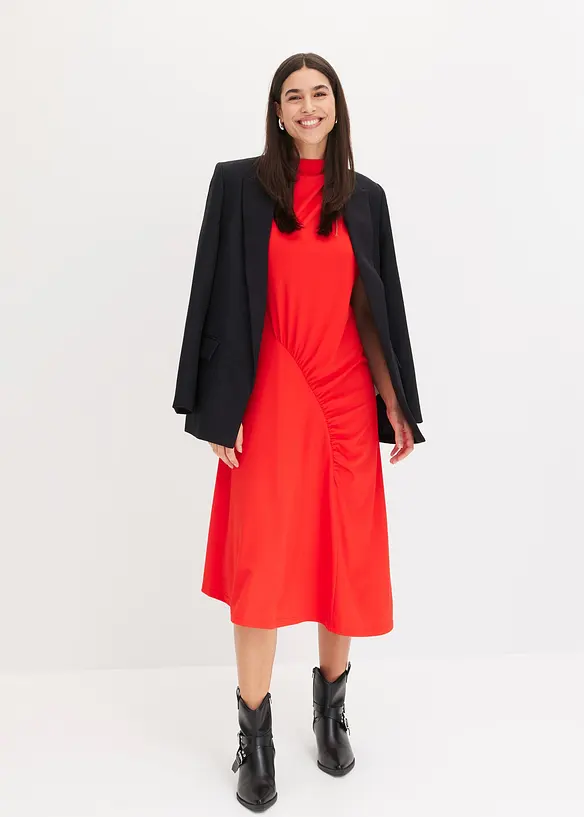 Midiklänning med drapering och asymmetrisk nederkant, bonprix