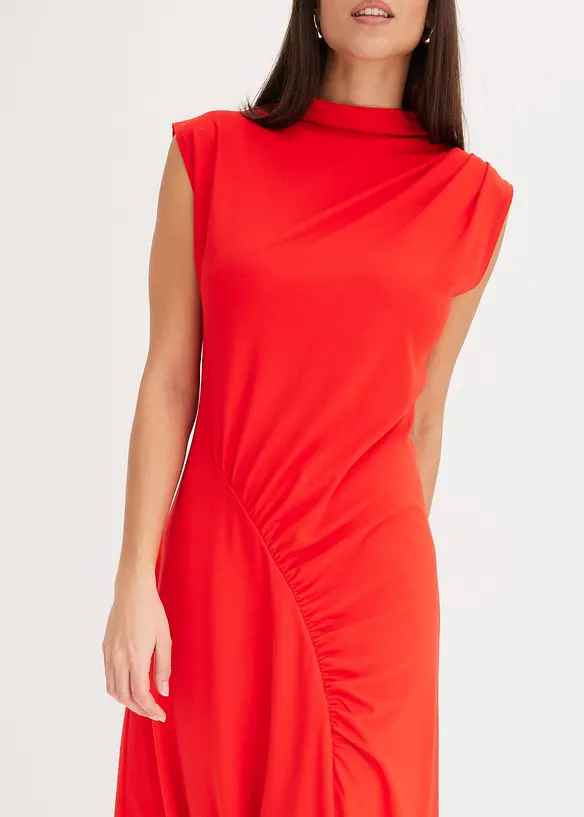 Midiklänning med drapering och asymmetrisk nederkant, bonprix