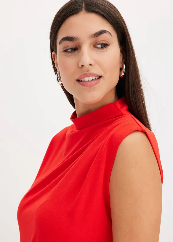 Midiklänning med drapering och asymmetrisk nederkant, bonprix