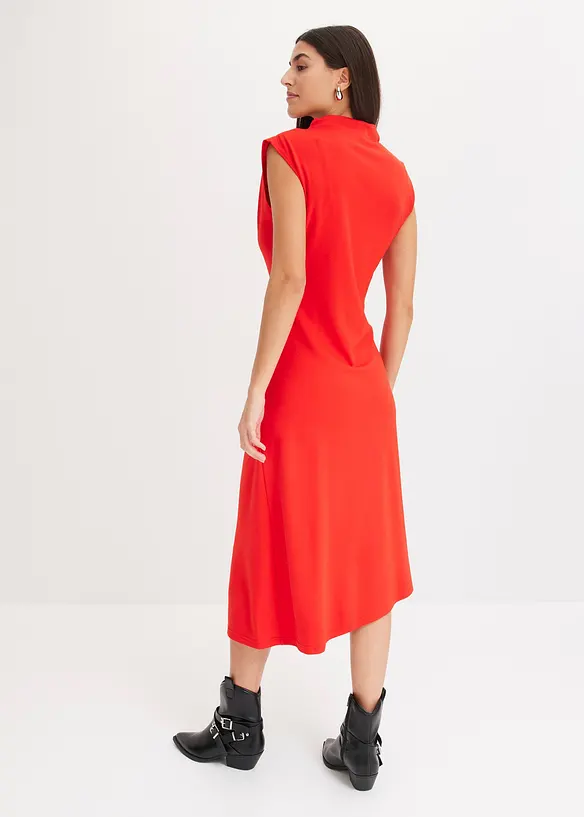 Midiklänning med drapering och asymmetrisk nederkant, bonprix