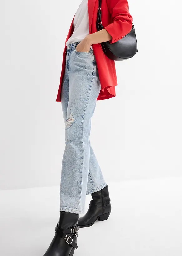 Straight Jeans Mid Waist, med bekväm midja, cropped, bonprix