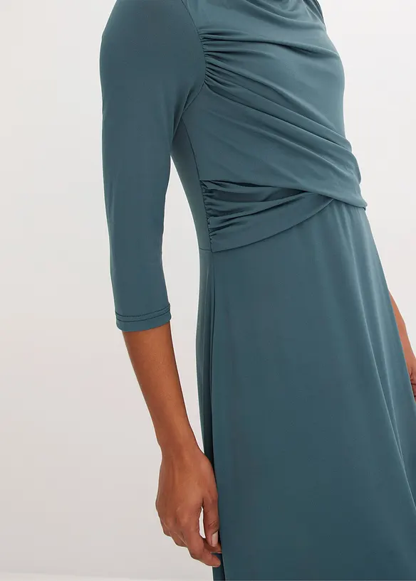 Draperad mellanlång klänning med 3/4-ärm, bonprix
