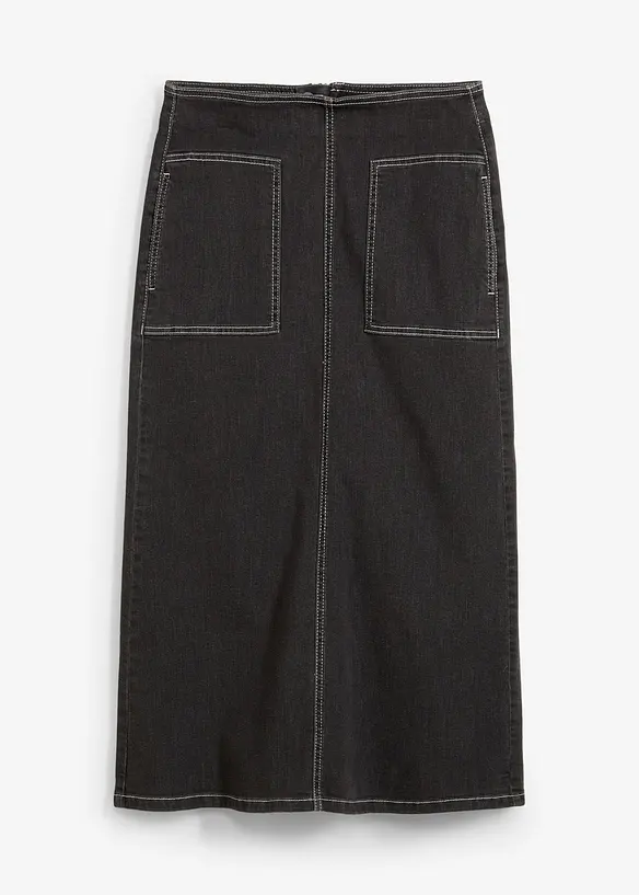 Mellanlång jeanskjol med medelhög midja, bonprix