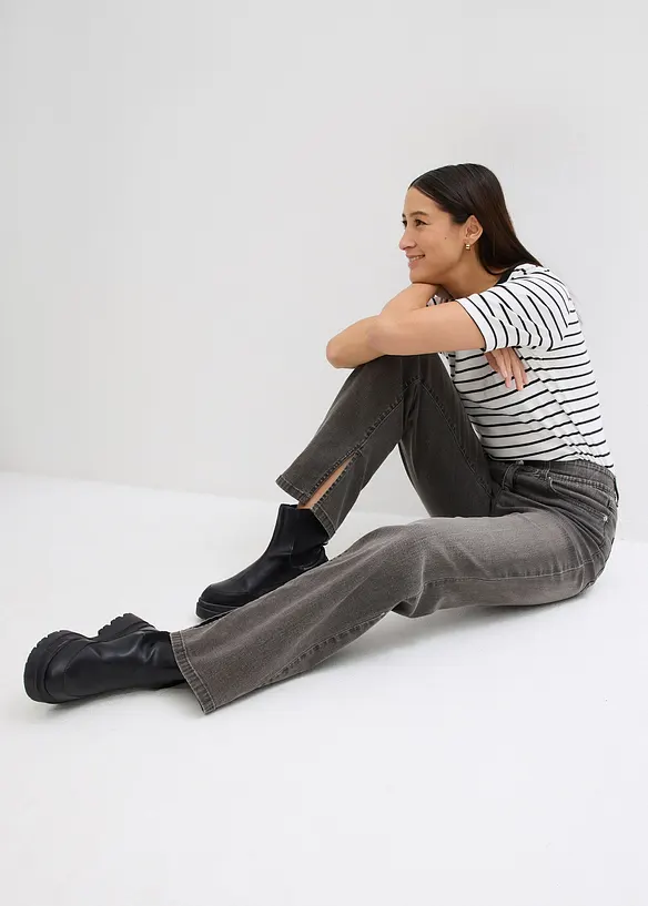 Straight Jeans High Waist, med slits, bonprix