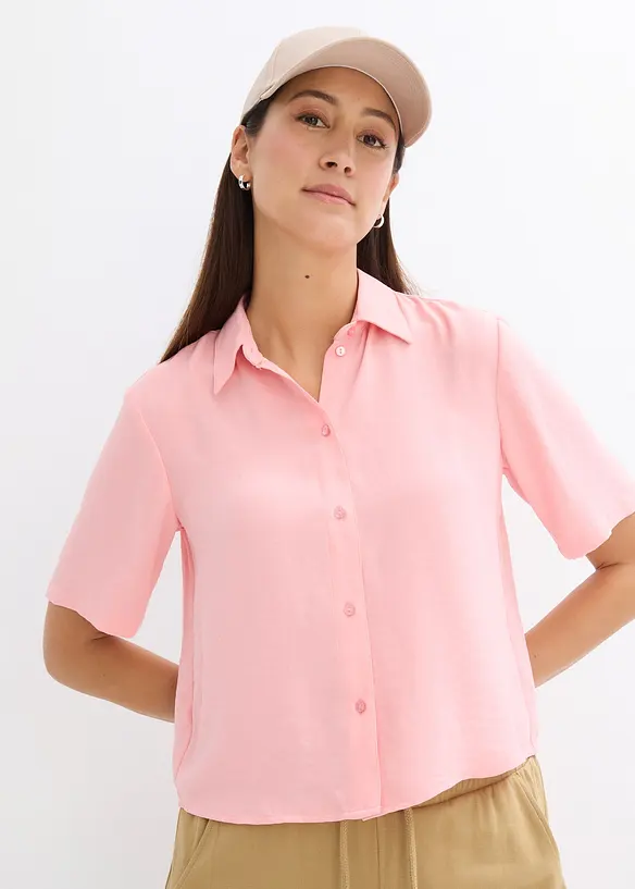 Blus av lätt kräpp i fyrkantig modell, bonprix