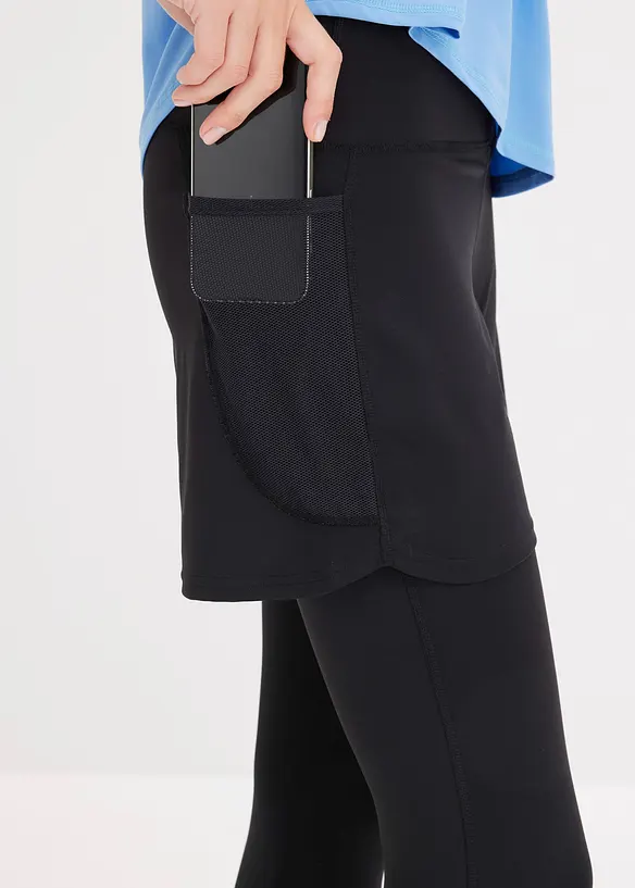Träningsleggings med shorts och mobilficka av mesh, bonprix