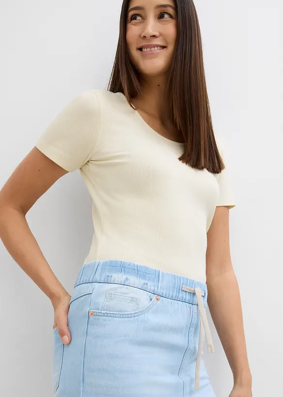 Wide-Leg-jeans, medelhög midja, bekväm linning, bonprix