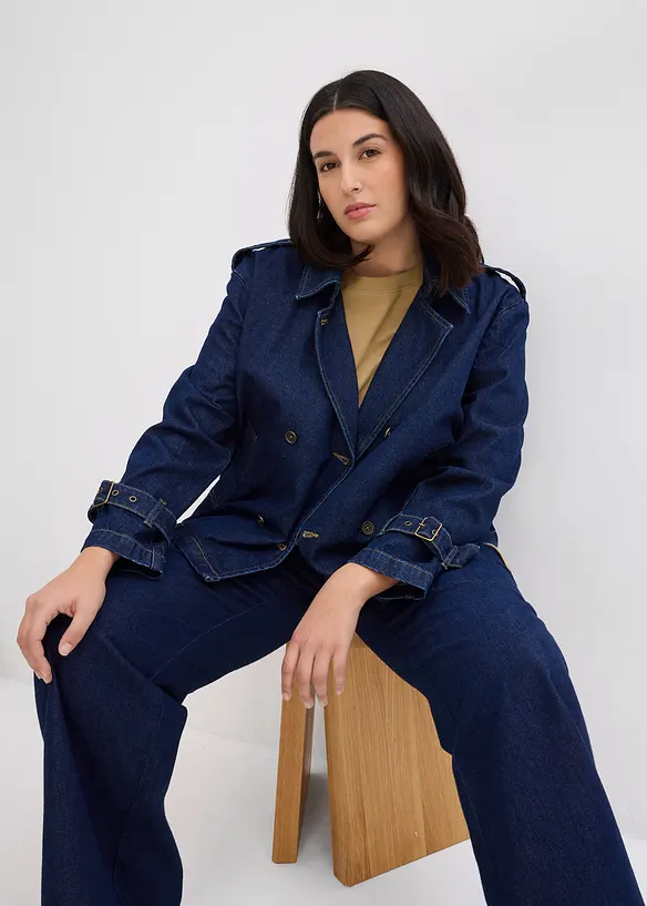Jeansjacka i kort trenchcoat-modell, bonprix