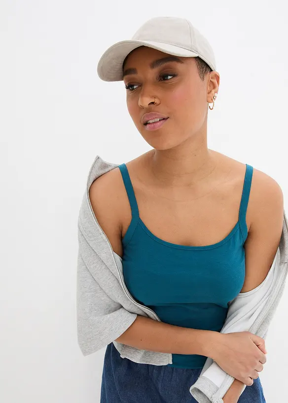 L&aring;ngt linne med smala axelband gjort av ekologisk bomull (2-pack), bonprix