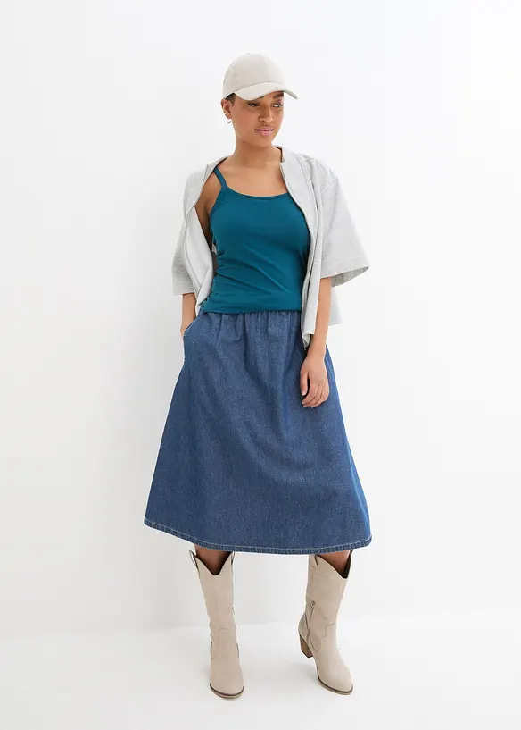 L&aring;ngt linne med smala axelband gjort av ekologisk bomull (2-pack), bonprix