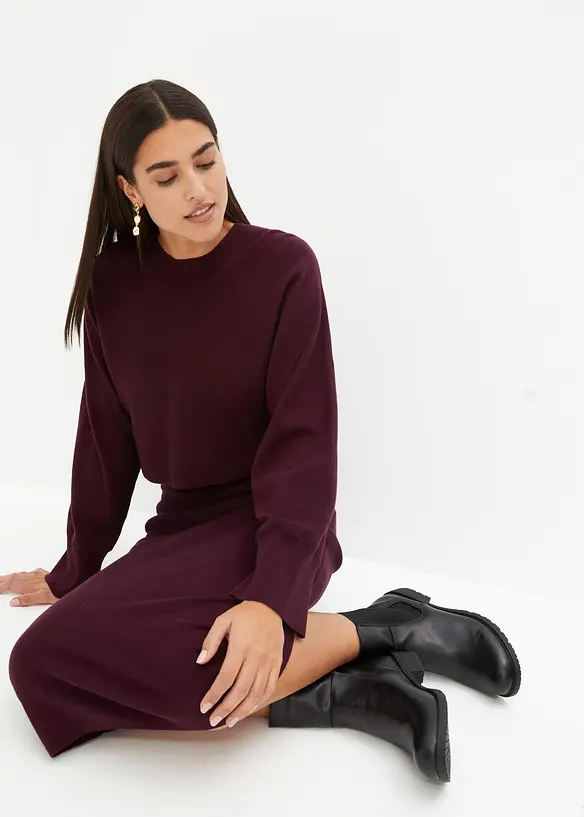 Stickad klänning och topp (2 delar), bonprix