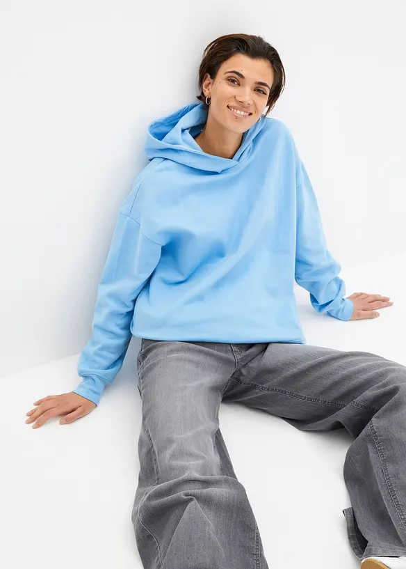 Sweatshirt med huva i ren bomull, bonprix