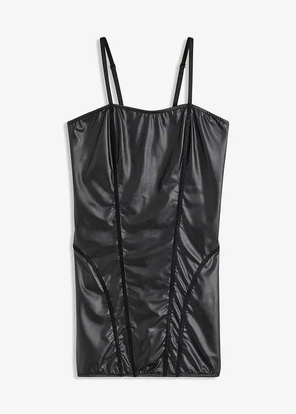 Klänning med wetlook, bonprix