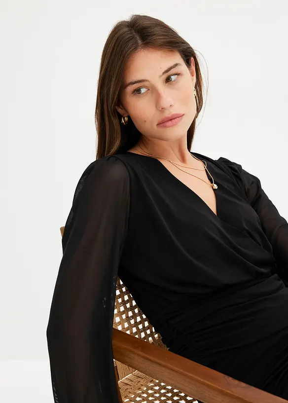 Långärmad topp med mesh, bonprix