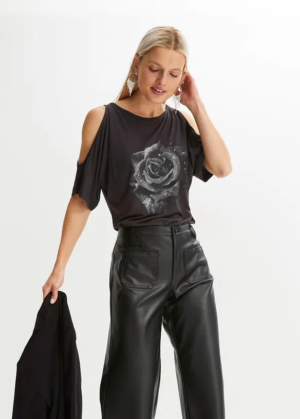 Cold shoulder-topp av viskos, bonprix