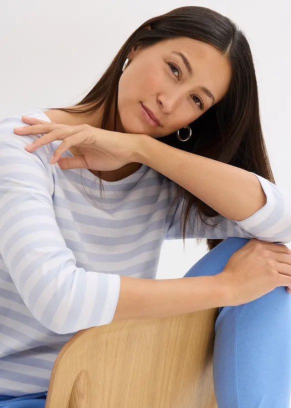 Topp med båtringning och trekvartsärm, bonprix