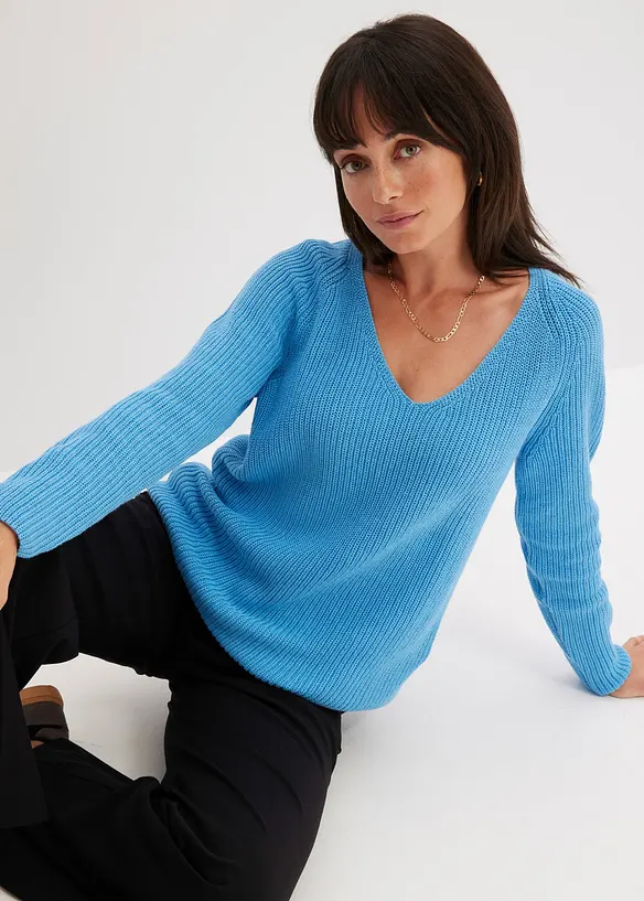 Ribbstickad tröja i bomull, bonprix