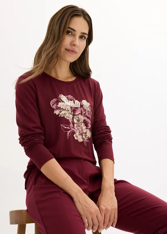 Långärmad T-shirt med paljetter, bonprix