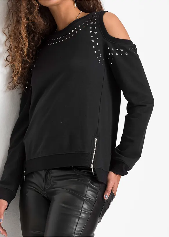 Sweatshirt med utsnitt och nitdetaljer, RAINBOW